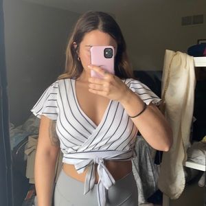 Pinstripe top white. Size S